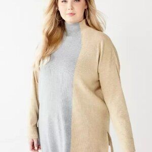 Cara Santana X Nine West Sweater Colorblock Turtleneck Tan Gray Sz 2X NWT